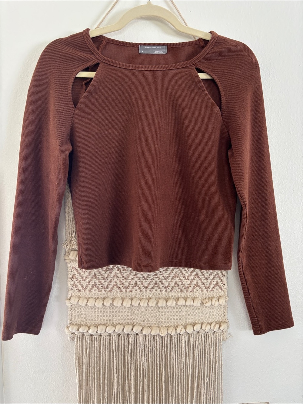 Anthropologie Rust Brown Long Sleeve Cutout Sweater